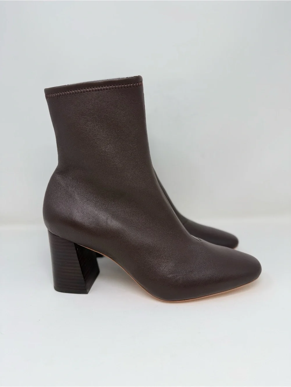 New Loeffler Randall Elise Brown Leather Stretch Bootie Sz 9.5